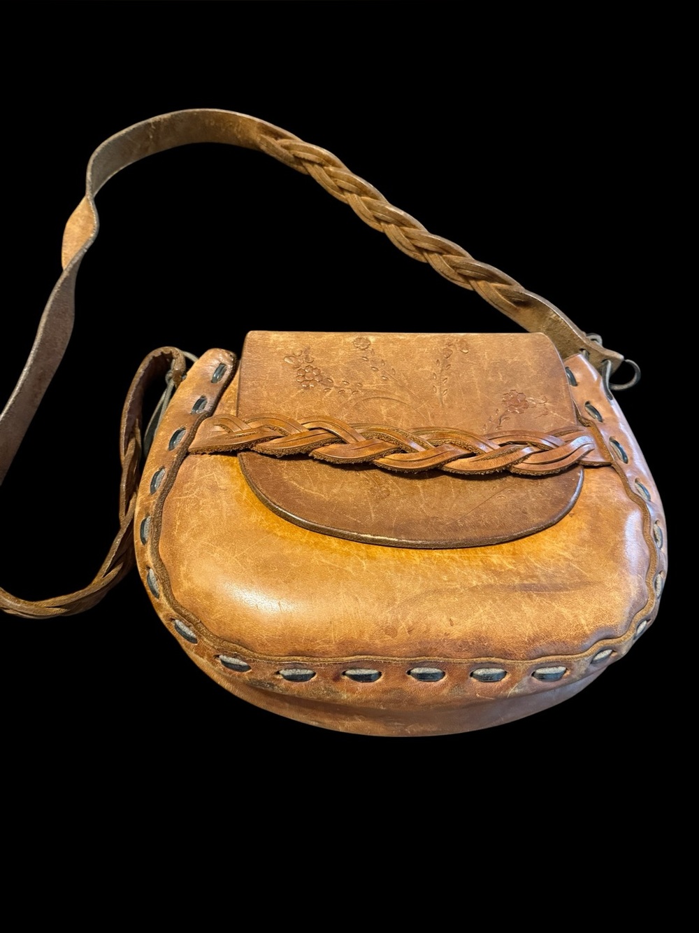 1970’s handmade leather boho/hippie saddle bag